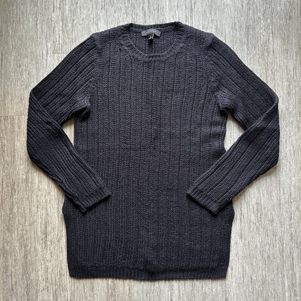 Ann Taylor Black Crewneck Wool Blend Basic Thick Warm Knit Sweater Size Small